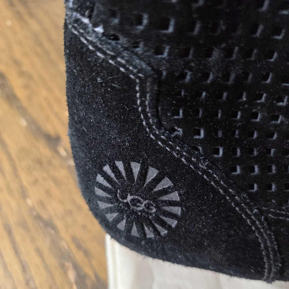 Ugg Abilene Black Suede Perforated Tall Slouchy Knee-High Pull On Boot Sheepskin